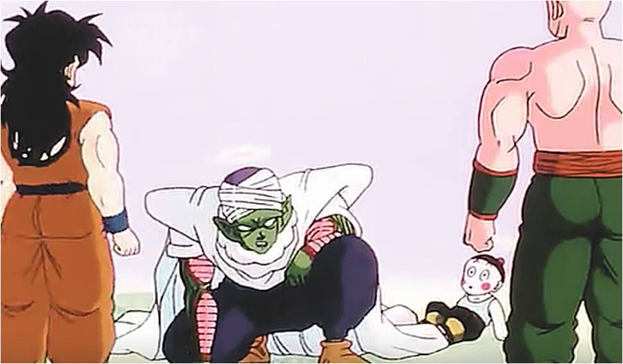 Picollo is defeated by Yamcha, Chiaotzu and Tien's group.