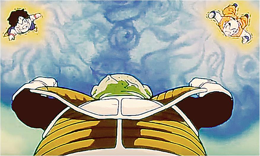 Guldo using his psychic power to trap Gohan and Krillin