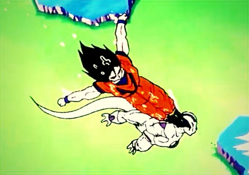 Goku kick-thrashing Frieza
